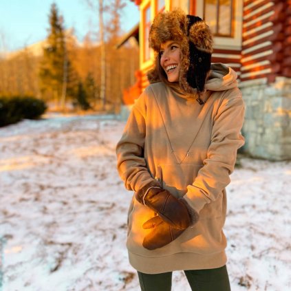 predlzena mikina na dojcenie sand